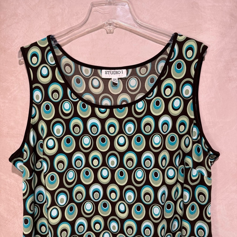 Studio I Brown Floral Fit & Flare Dress 18W Blue Sage - Picture 2 of 10